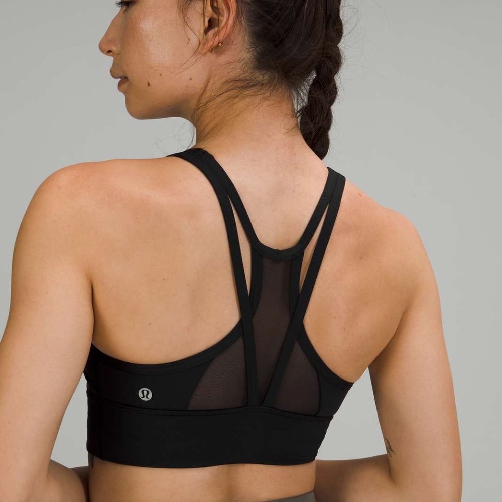 Lululemon Mesh-Back Long Line Train Bra Size 6 NWT Black